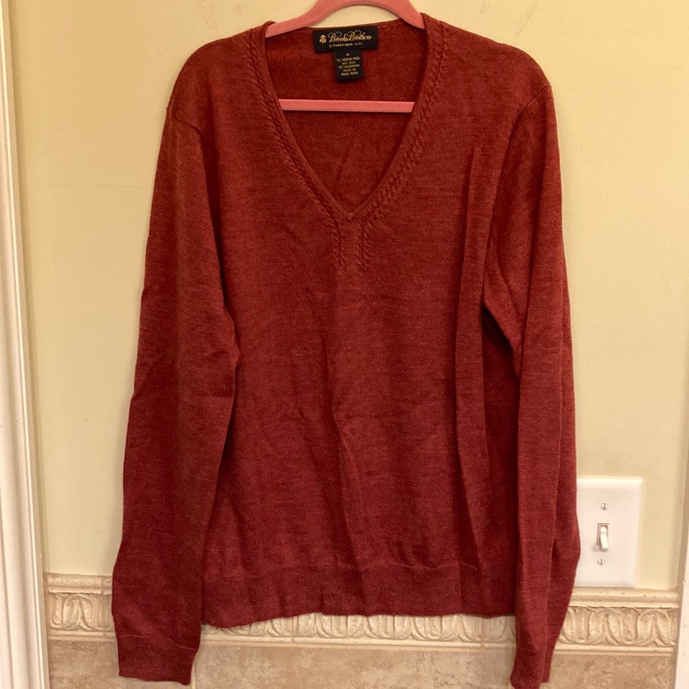 Brooks Brother Merino Silk Cashmere Red V-neck Sweater